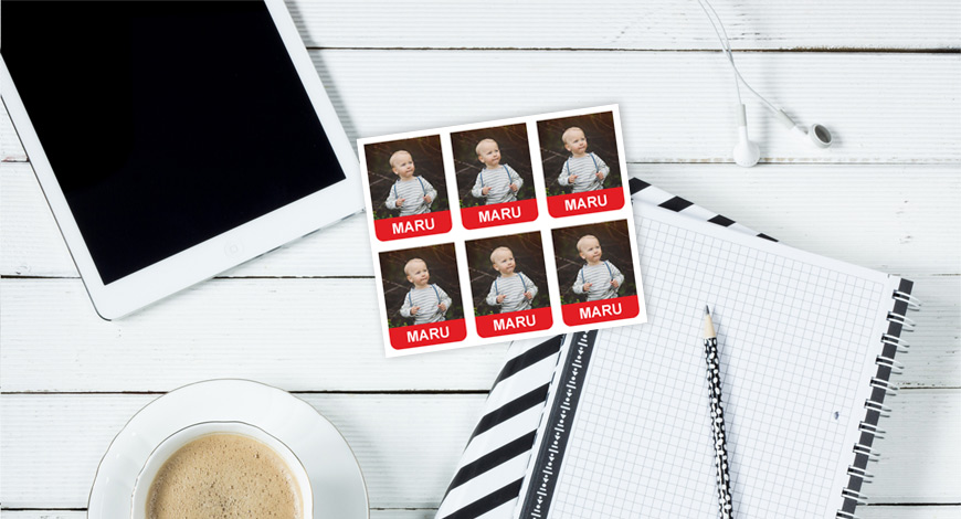 Satz Namensaufkleber mit Foto